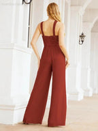 Numbersea Crisscross Neck Jumpsuit Formal Evening Dress Long Bridesmaid Dresses Bell-bottomed Pants 28033