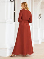 Sunnderly Women's Chiffon Bridesmaid Dress A line Long Sleeves Formal Evening Prom Gown for Wedding Guest SY28032