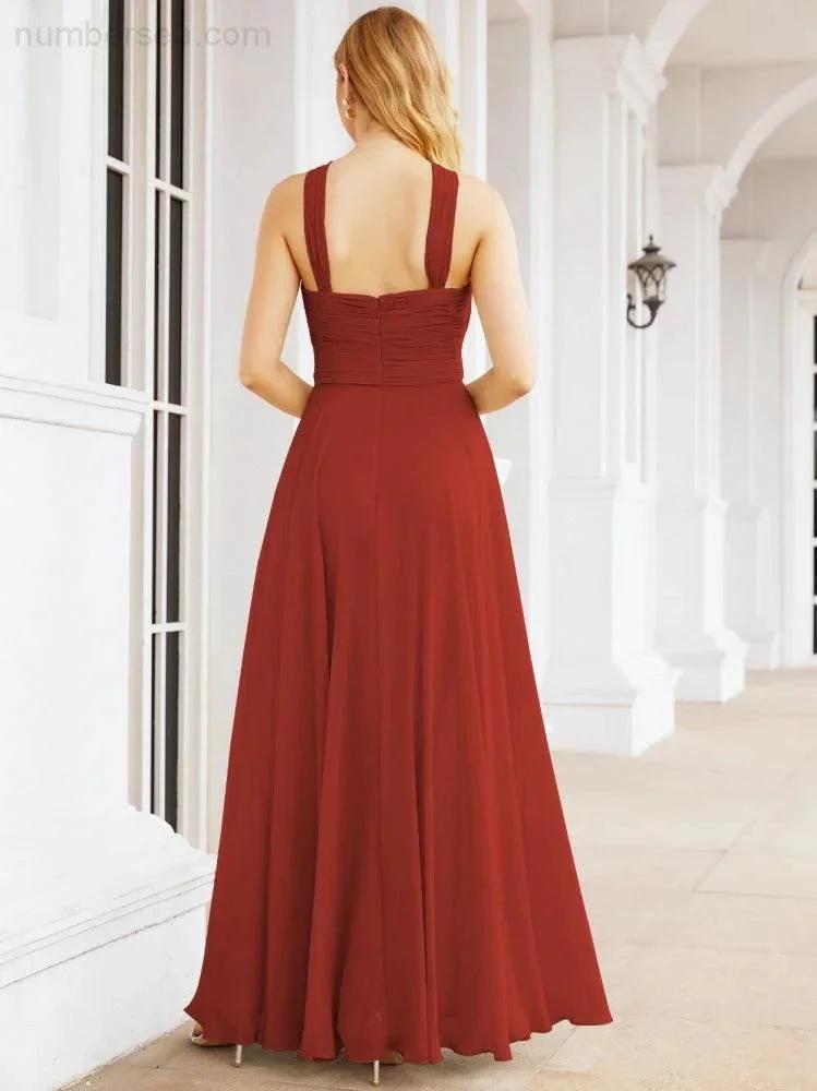 Numbersea Crisscross Halter Bridesmaid Dresses for Party Wedding Evening Prom Maxi Ball Gowns 28053