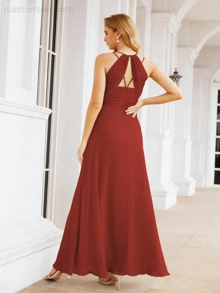 Numbersea Double Spaghetti Straps Bridesmaid Dresses for Women Long Formal Party Dress Side Split 28051