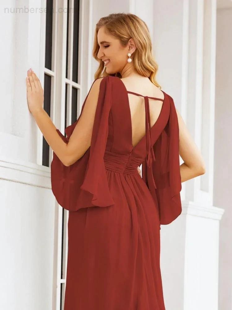 Numbersea Bridesmaid Dresses with Split for Wedding Party Flutter Sleeves 28045