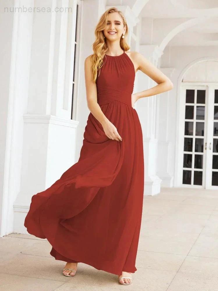 Numbersea Sleeveless Bridesmaid Dresses Long Prom Gown Zipper with Keyhole Back 28056