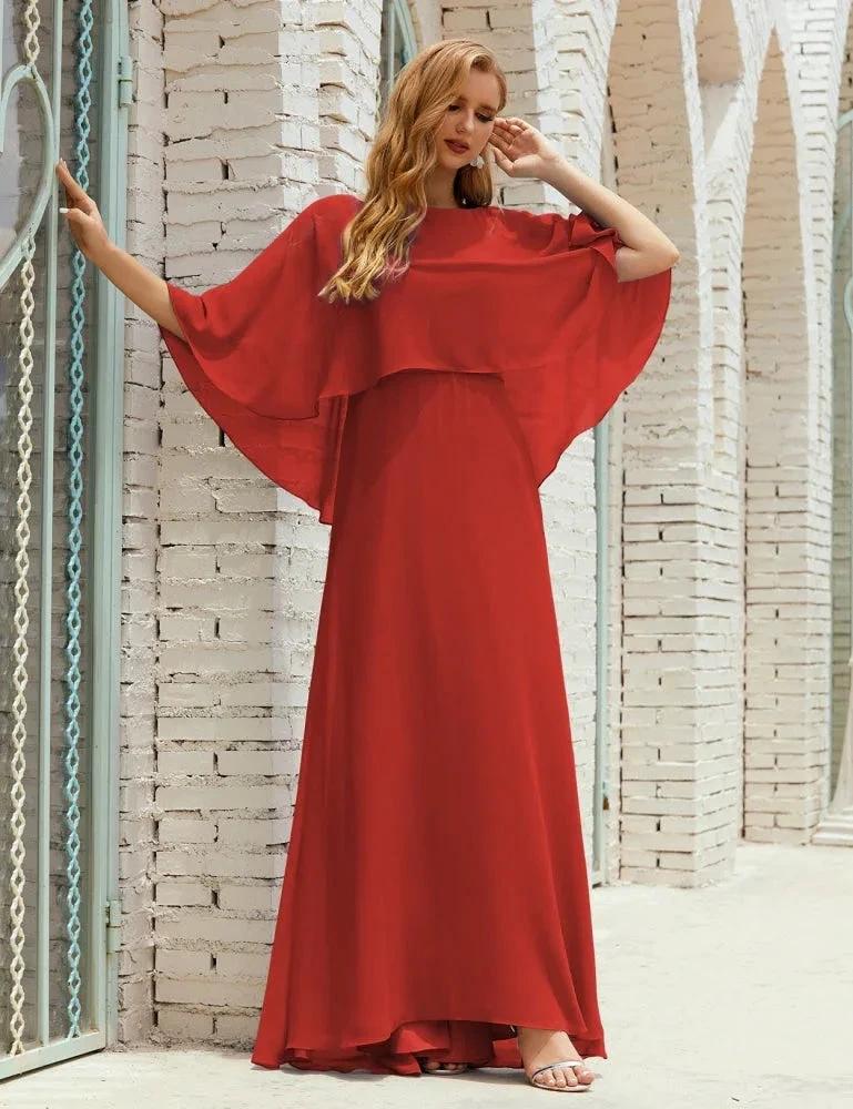 Sunnderly  Bridesmaid Dress Women Long Sleeve V-Neck Chiffon Formal Wedding Party Dress SY28018