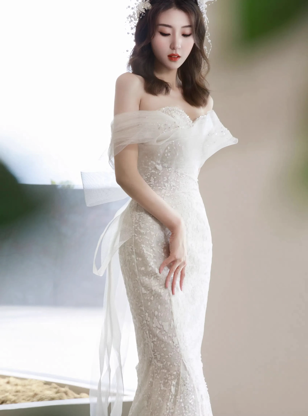 Glitter Mermaid Wedding Dress,Chic Bridal Dress ,Y2415