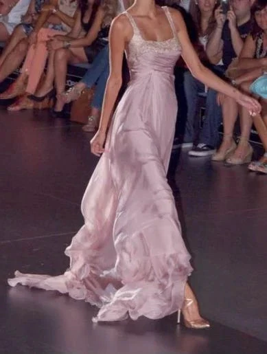 Classy Pink Chiffon Beaded Evening Dress Formal Prom Dress Y8424