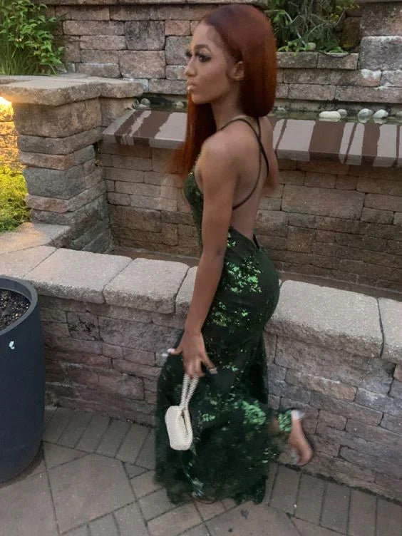 Green sequin prom dress new design dress prom  sparkly evening dress Y6652