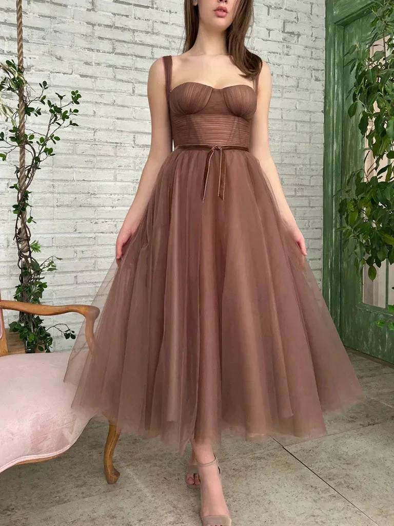 Brown Tea Length Prom Dresses Tea Length Brown Formal Homecoming Dresses Y228