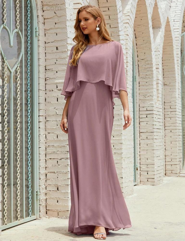 Sunnderly  Bridesmaid Dress Women Long Sleeve V-Neck Chiffon Formal Wedding Party Dress SY28018