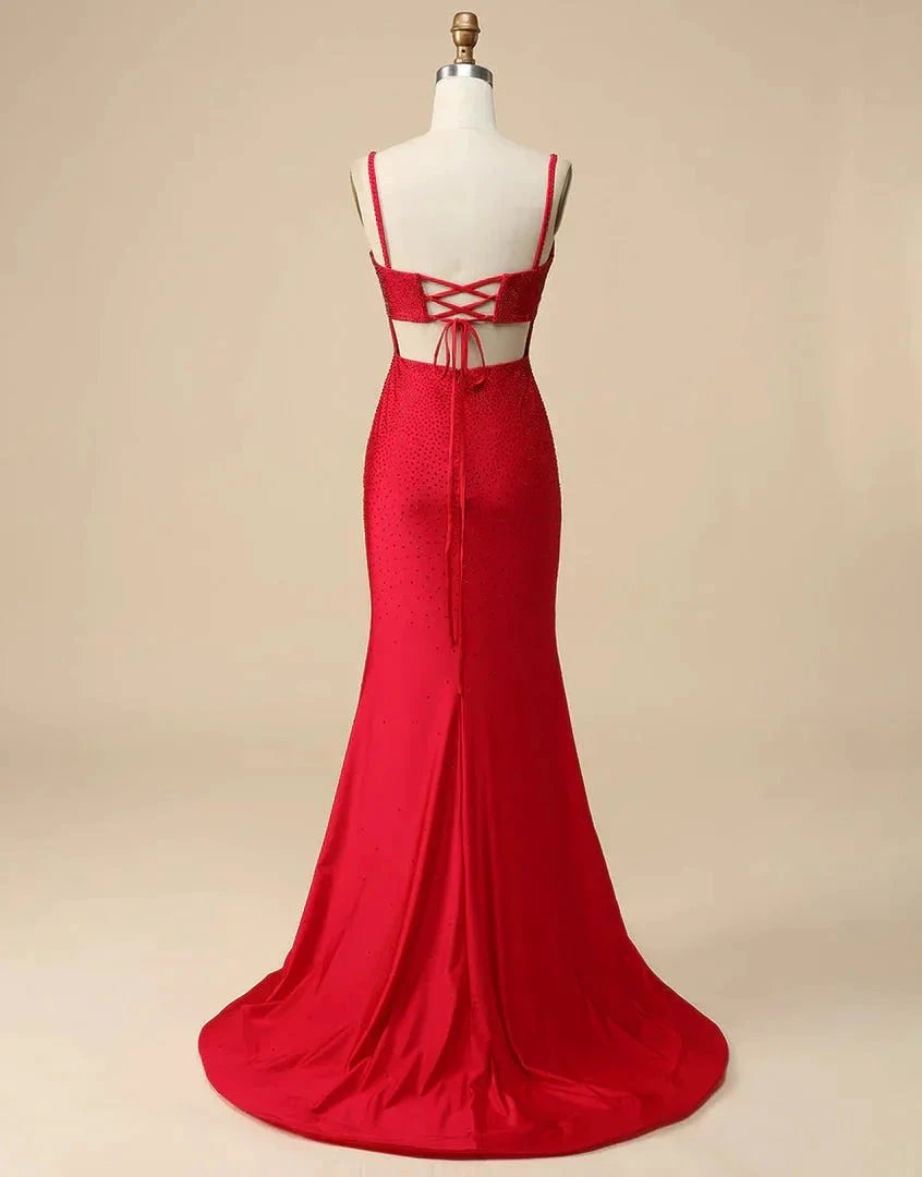 Royal Blue Beaded High Slit Mermaid Prom Dress SYP104