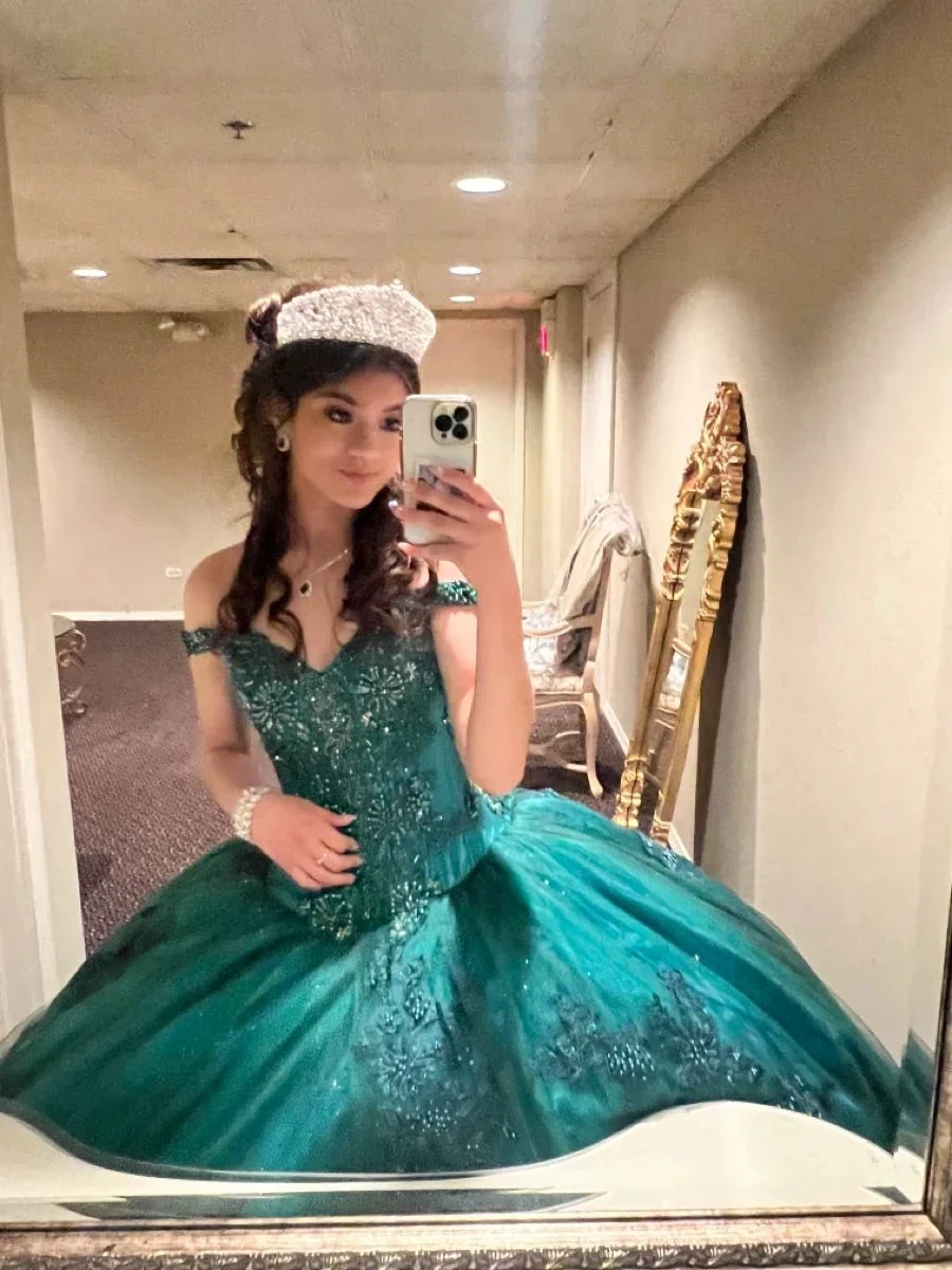 Green Off The Shoulder Ball Gown Quinceanera Dress Y6085