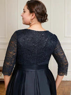 A-line V-Neck Floor-Length Satin Lace Mother of the Bride Dress With Sequins Bow