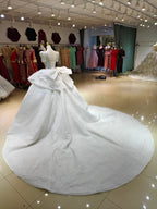 Silver Sparkle Cap-Sleeve Ballgown Beaded Bust & Bow Train