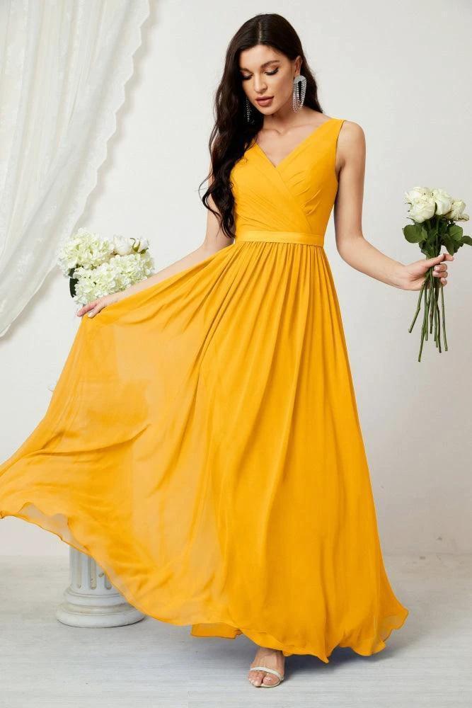 Women's Chiffon Long Bridesmaid Dresses A line Sleeveless Formal Prom Gown for Evening Party Homecoming Dresses 2808