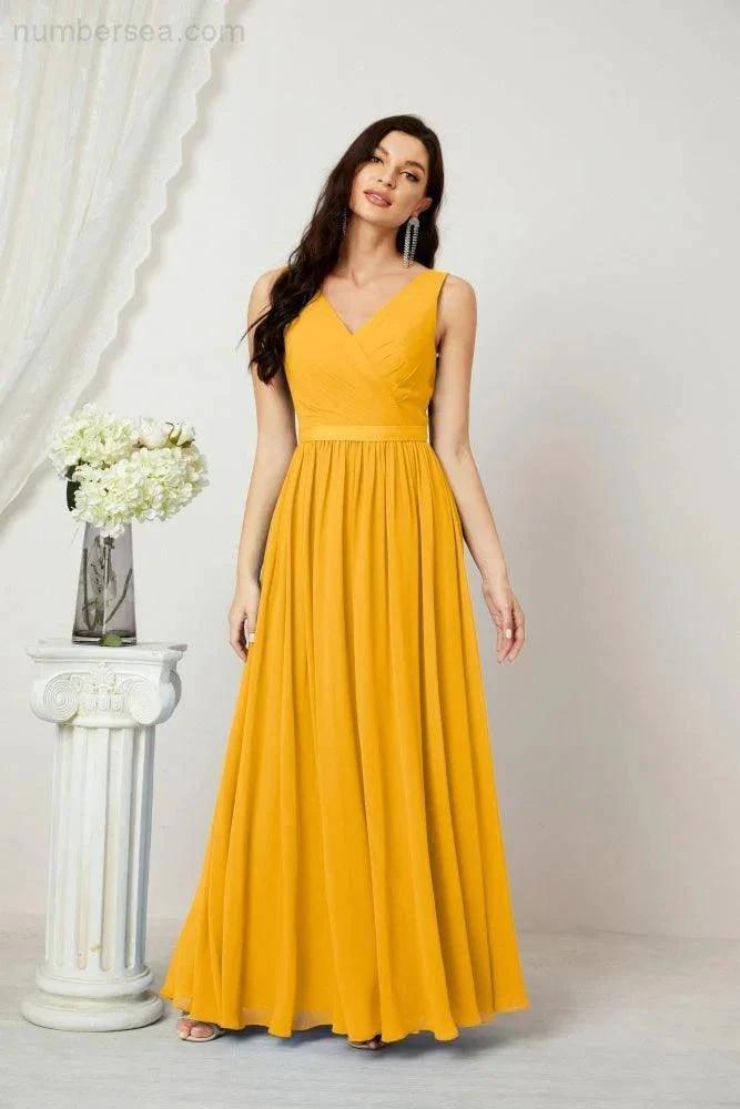 Women's Chiffon Long Bridesmaid Dresses A line Sleeveless Formal Prom Gown for Evening Party Homecoming Dresses 2808