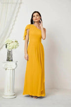Numbersea  Chiffon Ruffled One Shoulder Long Bridesmaid Dresses A-line Formal Evening Gown Side Split 2809