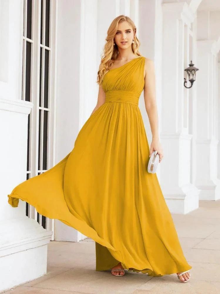 Numbersea One Shoulder Bridesmaid Dresses Long Maxi Formal Evening Party Prom Gowns 28061