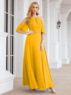 Numbersea Cold Shoulder Bridesmaid Dresses A-Line Long Formal Evening Gowns 28074