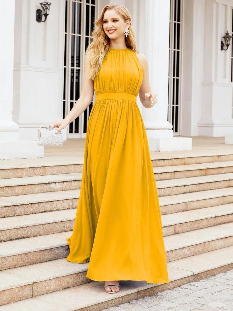 Numbersea Halter Bridesmaid Dress Empire Waist Formal Evening Prom Gown for Mother of The Bride 28030