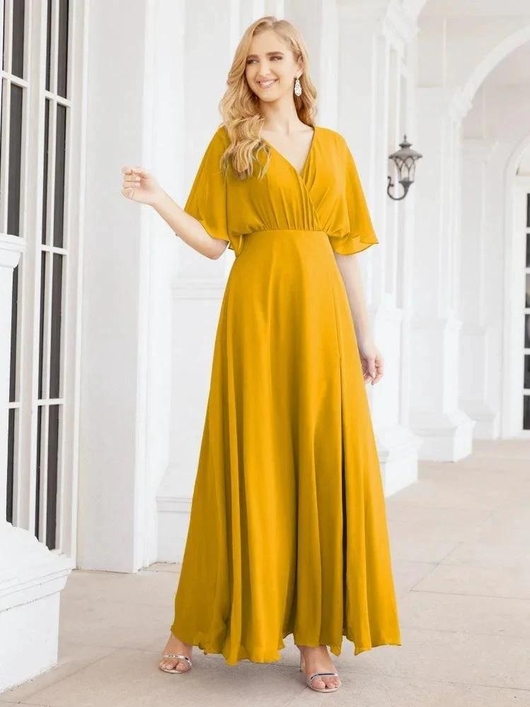 Numbersea V-Neck Bridesmaid Dress Chiffon Long Open Back Formal Dresses for Women Party Evening 28067