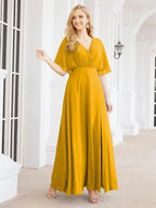 Numbersea V-Neck Bridesmaid Dress Chiffon Long Open Back Formal Dresses for Women Party Evening 28067