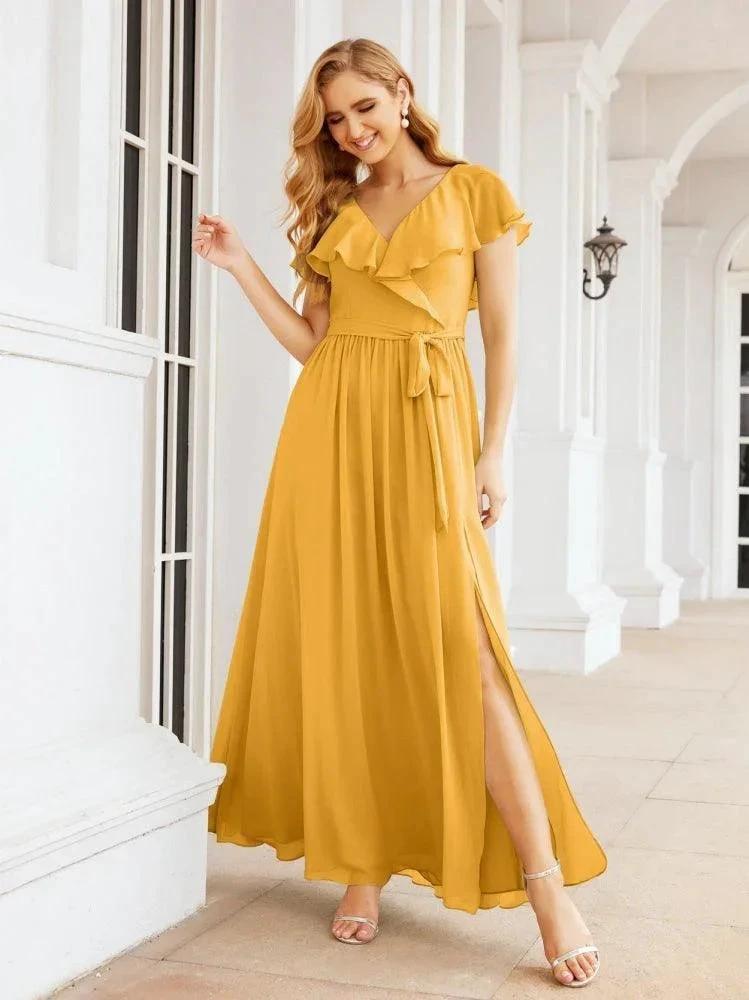 Bridesmaid Dresses with Flutter Sleeves Formal Evening Party Prom Gowns 28044