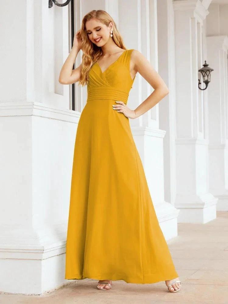Formal Prom Gown Elegant V-Neck Sleeveless Bridesmaid Dresses for Wedding Party 28037