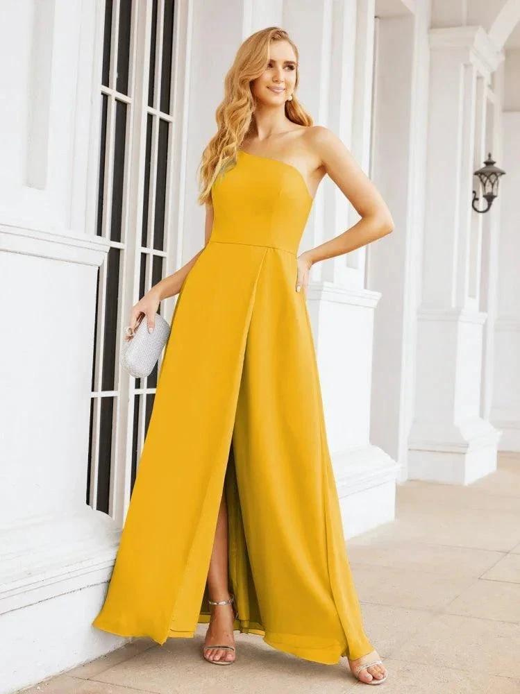 Numbersea Women's One Shoulder Formal Prom Gowns for Mother of The Bride Side Slit Bridesmaid Dresses 28052