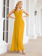 Numbersea Spaghetti Strap Bridesmaid Dresses V-Neck Long A-Line Formal Prom Gowns 28063