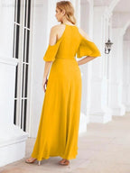 Numbersea Cold Shoulder Bridesmaid Dresses A-Line Long Formal Evening Gowns 28074