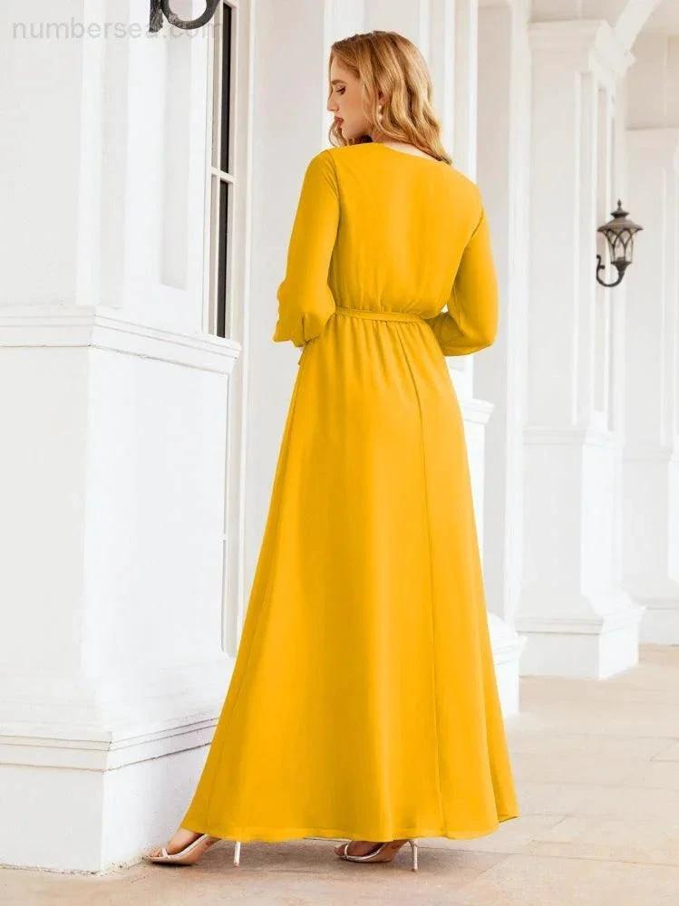 Sunnderly Women's Chiffon Bridesmaid Dress A line Long Sleeves Formal Evening Prom Gown for Wedding Guest SY28032