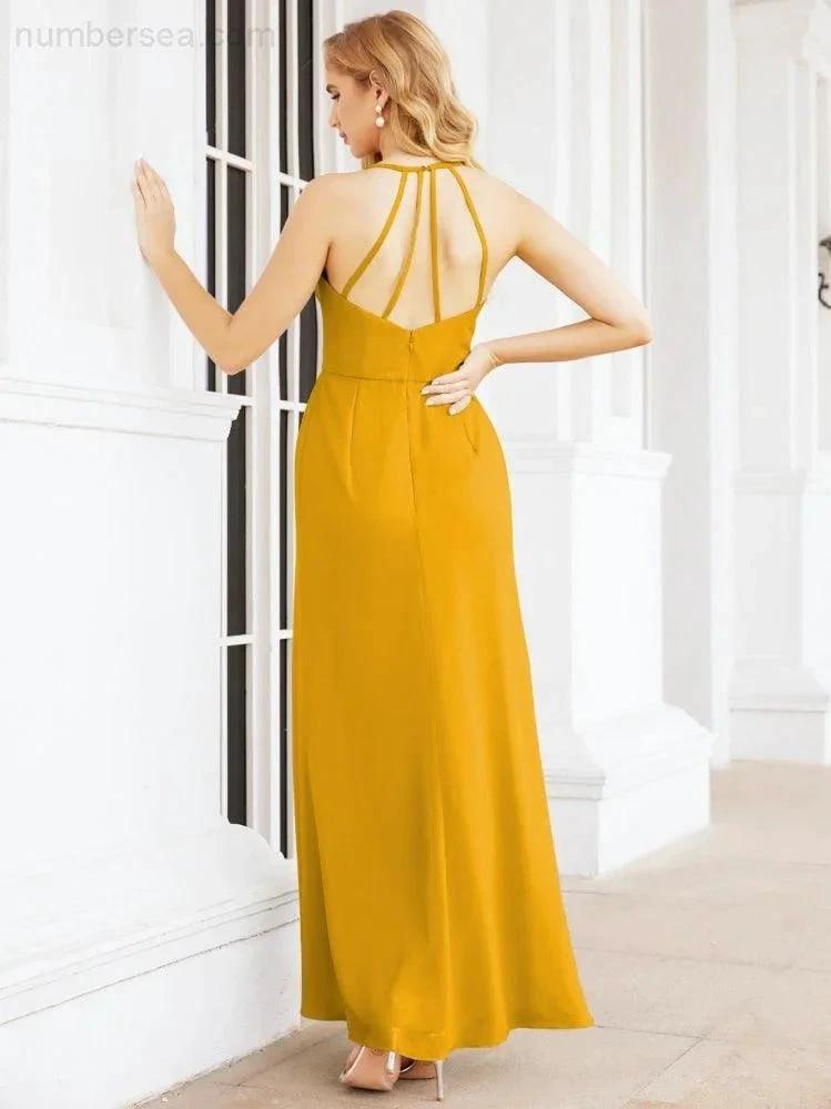 Numbersea Spaghetti Strap Bridesmaid Dresses V-Neck Long A-Line Formal Prom Gowns 28063
