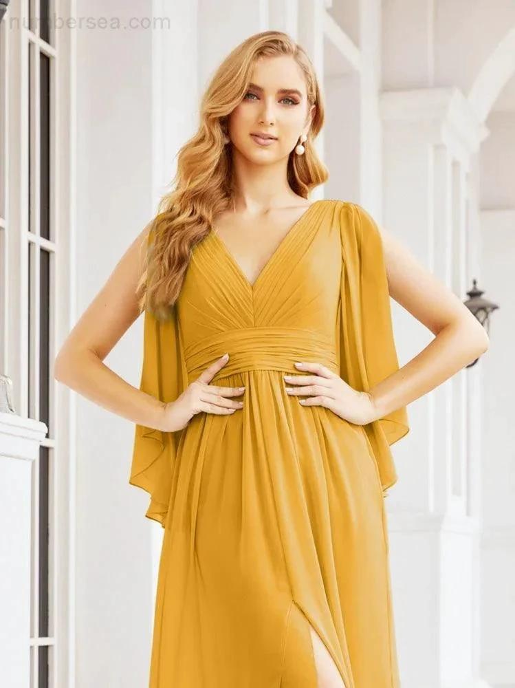 Numbersea Bridesmaid Dresses with Split for Wedding Party Flutter Sleeves 28045