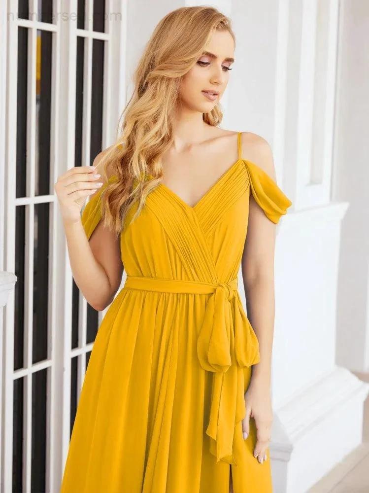 Numbersea Off The Shoulder Chiffon Bridesmaid Dress Long Formal Graduation Gown with Cowl Back 28069