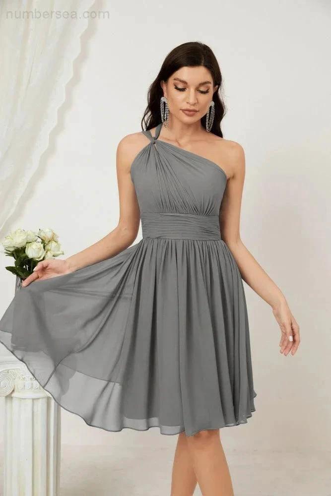 Numbersea Women Chiffon Short One Shoulder Bridesmaid Dress Formal Dresses for Party Homecoming  2804