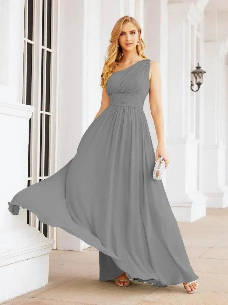 Numbersea One Shoulder Bridesmaid Dresses Long Maxi Formal Evening Party Prom Gowns 28061