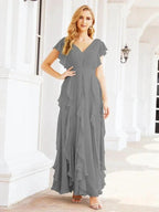 Ruffled Bridesmaid Dresses with Sleeves Long Formal Party Dress 28041