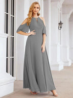 Numbersea Cold Shoulder Bridesmaid Dresses A-Line Long Formal Evening Gowns 28074