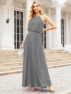 Numbersea  Halter Long Bridesmaid Dresses Formal A line Juniors Dress 28029