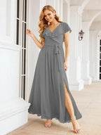 Bridesmaid Dresses with Flutter Sleeves Formal Evening Party Prom Gowns 28044
