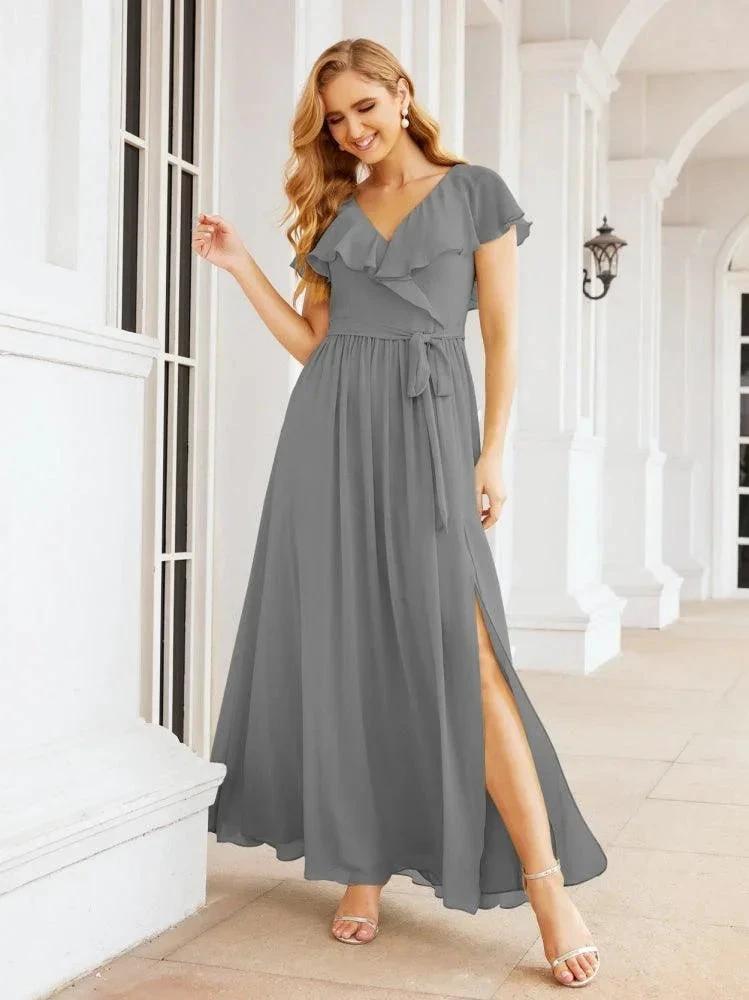 Bridesmaid Dresses with Flutter Sleeves Formal Evening Party Prom Gowns 28044