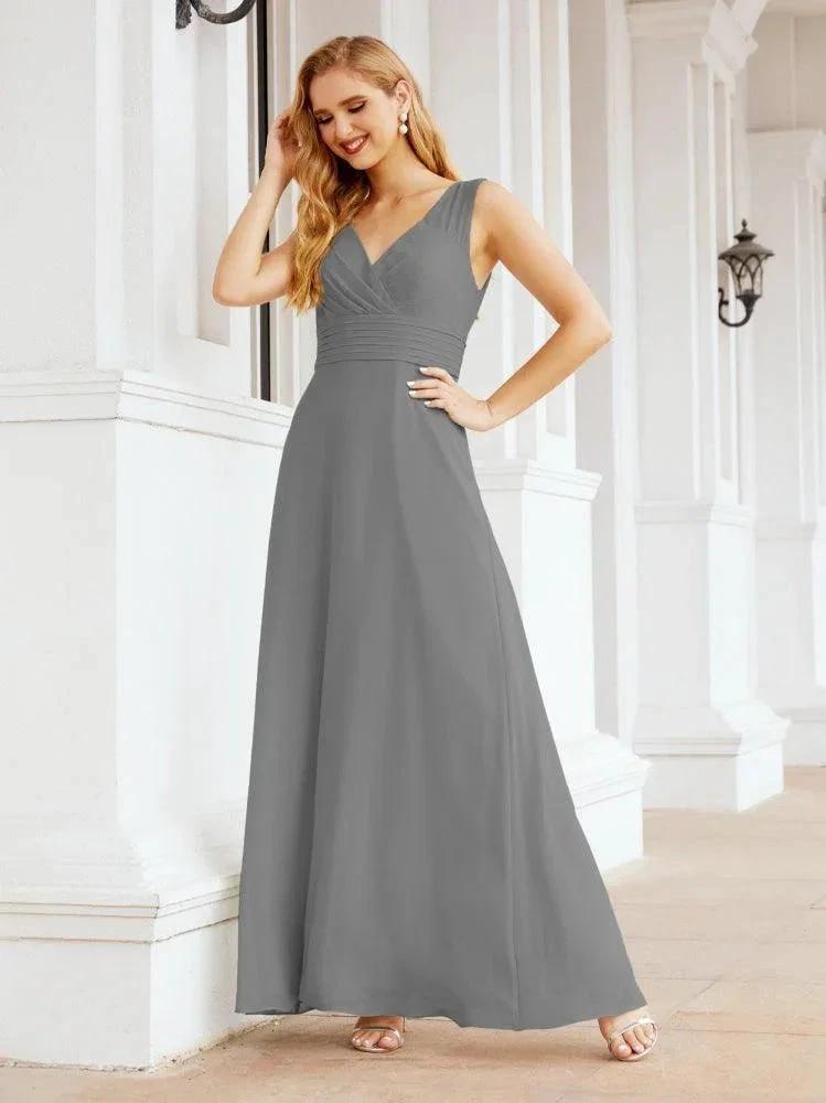 Formal Prom Gown Elegant V-Neck Sleeveless Bridesmaid Dresses for Wedding Party 28037