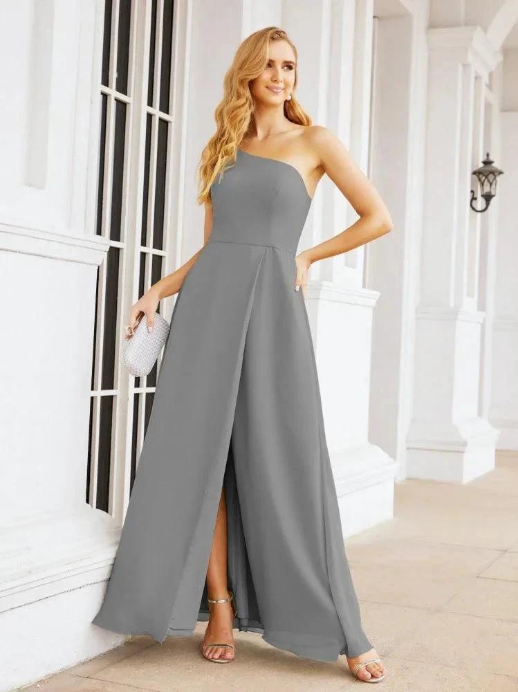 Numbersea Women's One Shoulder Formal Prom Gowns for Mother of The Bride Side Slit Bridesmaid Dresses 28052