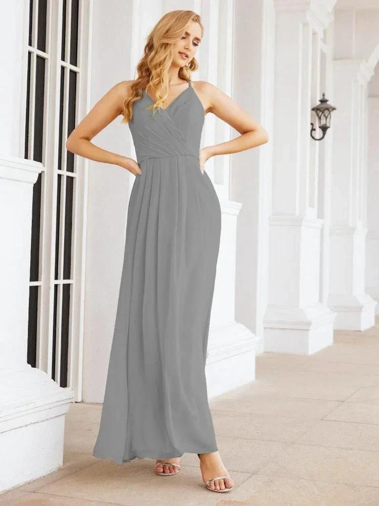 Numbersea Spaghetti Strap Bridesmaid Dresses V-Neck Long A-Line Formal Prom Gowns 28063