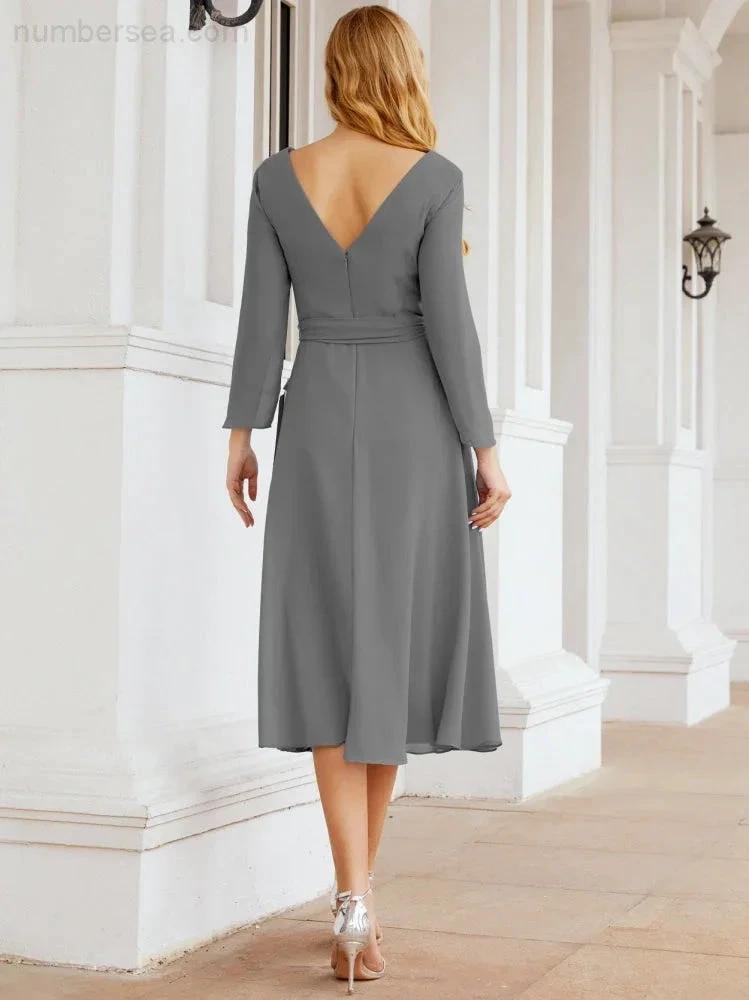 Bridesmaid Dress V-Back Waist Belt Mother of the Bride Wedding Guest SY28031