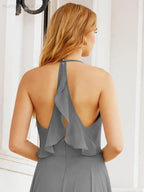 Numbersea Halter Chiffon Bridesmaid Dresses Wedding Appare Sleeveless Formal Prom Dress with Ruffled Back 28035