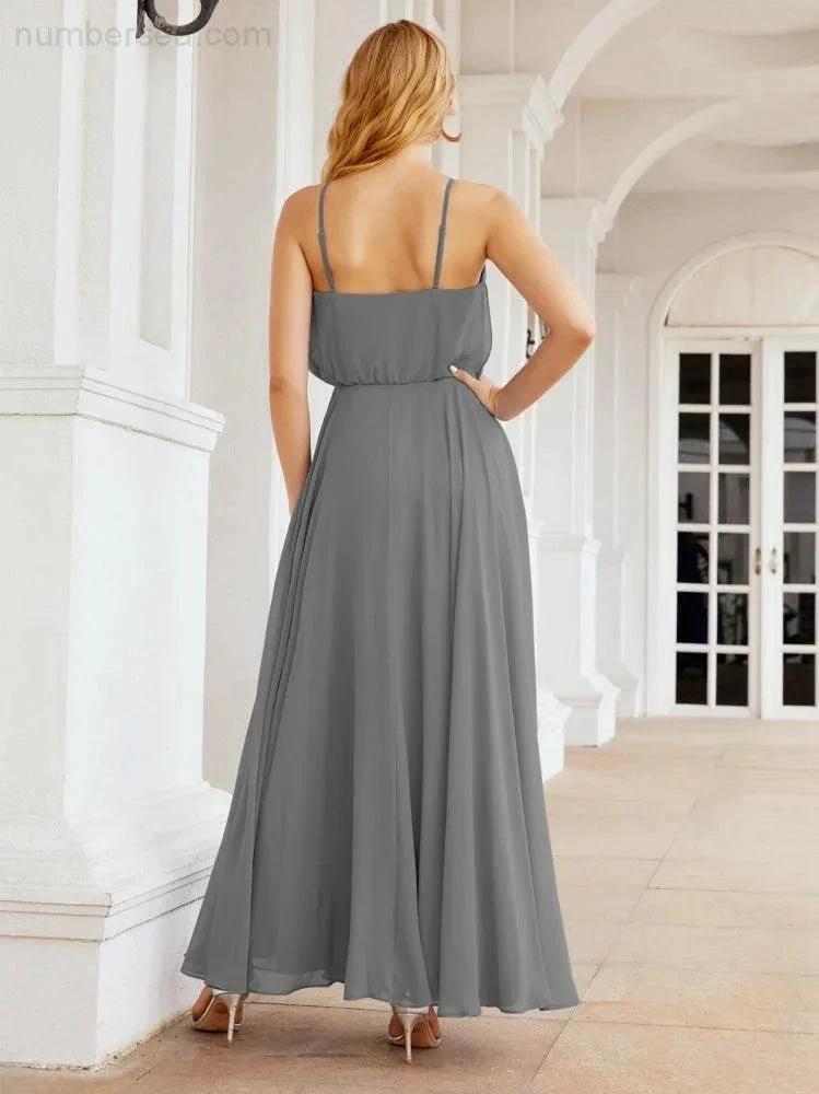 Numbersea  Halter Long Bridesmaid Dresses Formal A line Juniors Dress 28029