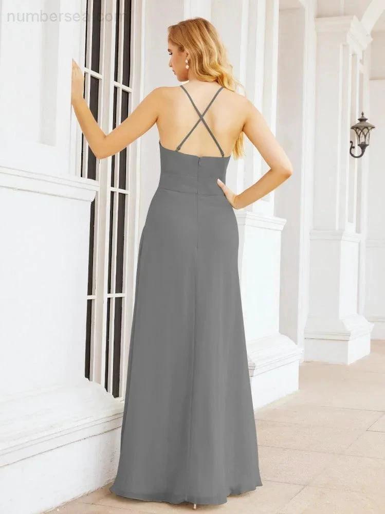 Numbersea Halter Bridesmaid Dresses with Pockets Sleeveless Formal Evening Party Prom Gowns  28055