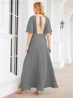 Numbersea V-Neck Bridesmaid Dress Chiffon Long Open Back Formal Dresses for Women Party Evening 28067