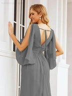 Numbersea Bridesmaid Dresses with Split for Wedding Party Flutter Sleeves 28045