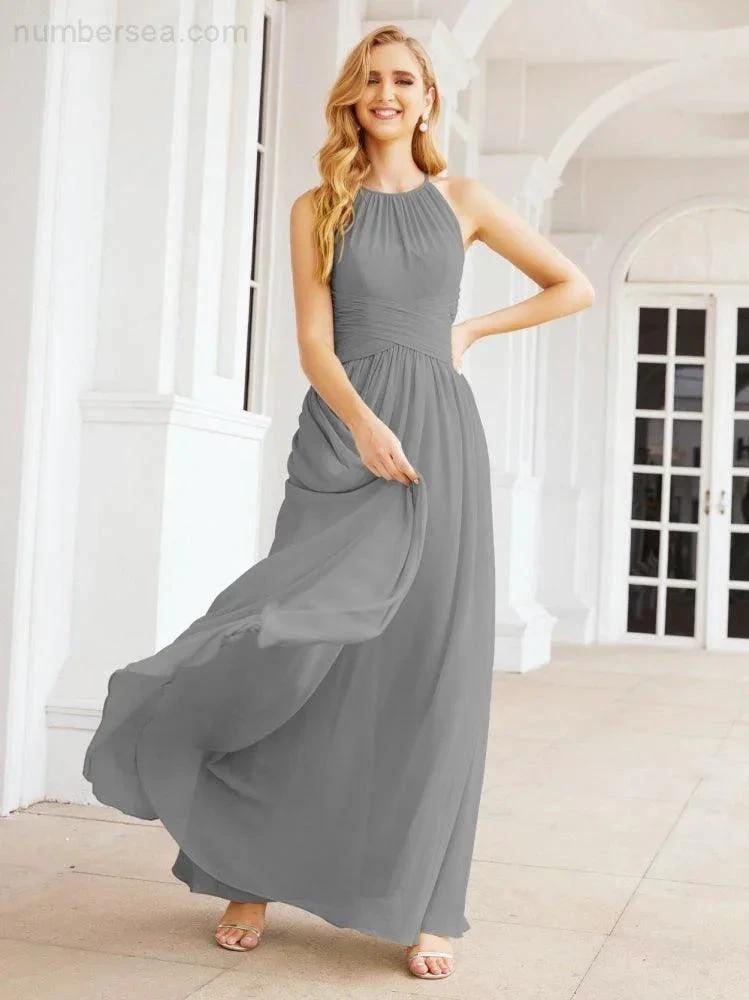Numbersea Sleeveless Bridesmaid Dresses Long Prom Gown Zipper with Keyhole Back 28056